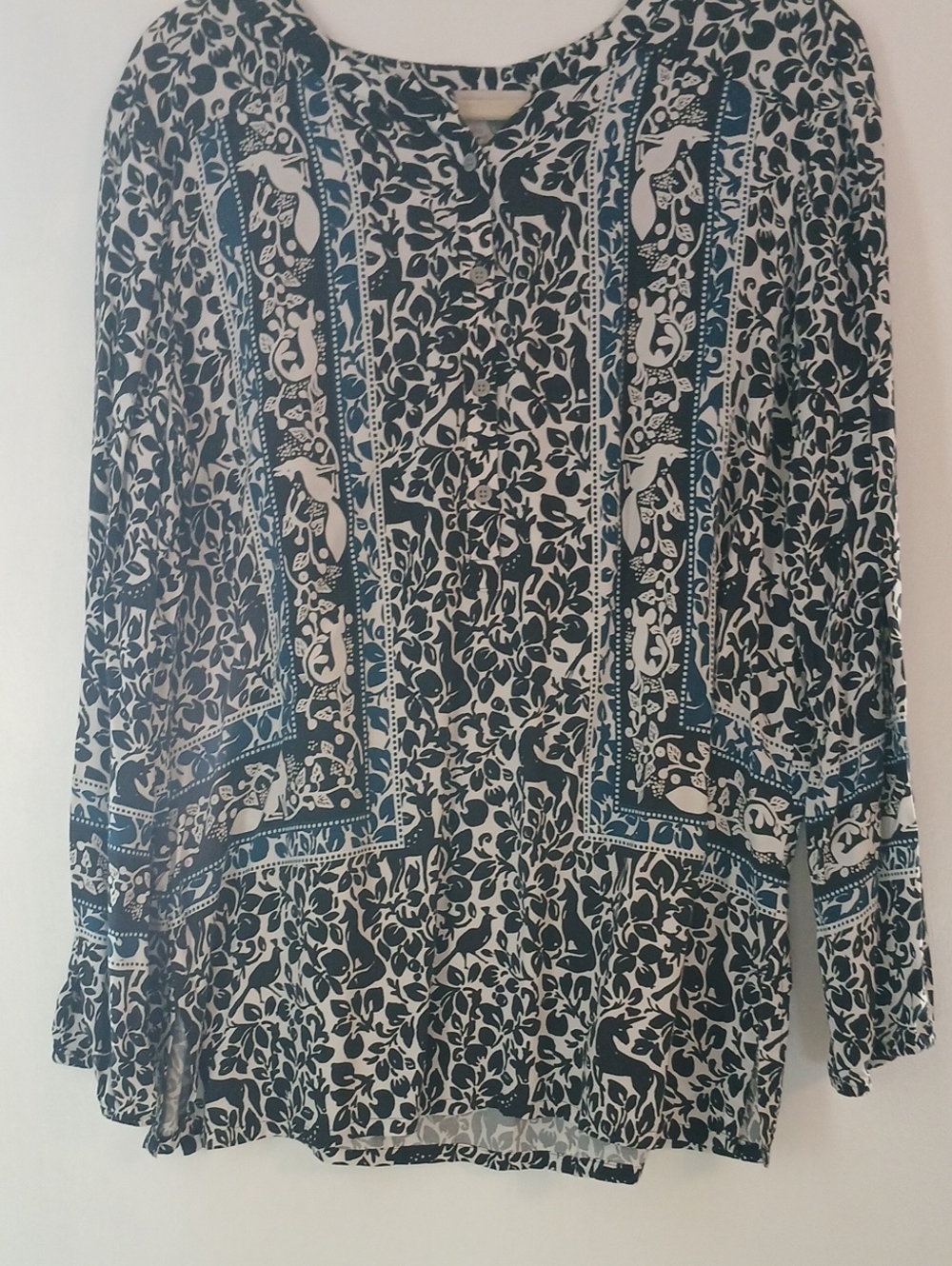 LOFT Black and White Floral-Print Long Sleeve Tunic Dress